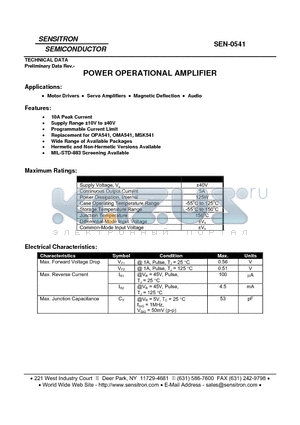 SEN-0541 datasheet - POWER OPERATIONAL AMPLIFIER