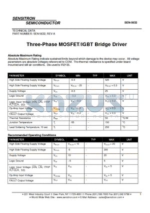 SEN-5632 datasheet - Three-Phase MOSFET/IGBT Bridge Driver