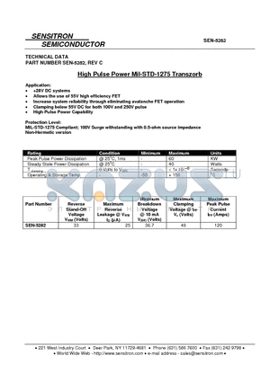 SEN-5282 datasheet - High Pulse Power Mil-STD-1275 Transzorb