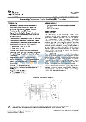 UCC28070 datasheet - Interleaving Continuous Conduction Mode PFC Controller
