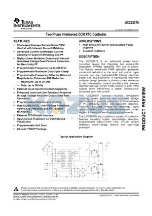 UCC28070PWR datasheet - Two-Phase Interleaved CCM PFC Controller