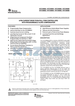 UCC28083 datasheet - 8-PIN CURRENT MODE PUSH-PULL PWM CONTROLLERS WITH PROGRAMMABLE SLOPE COMPENSATION