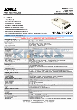 PSSP-320-12 datasheet - Single Output 320 Watt with PFC Function AC/DC Switching Power Supply
