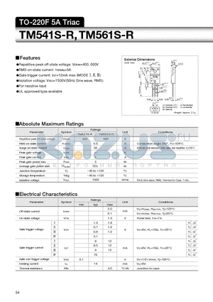 TM541S-R datasheet - TO-220F 5A Triac
