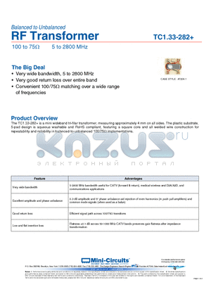 TC1.33-282_12 datasheet - RF Transformer