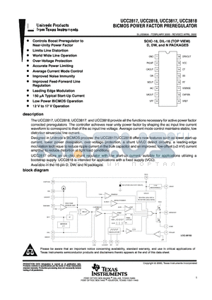 UCC2817 datasheet - BiCMOS POWER FACTOR PREREGULATOR
