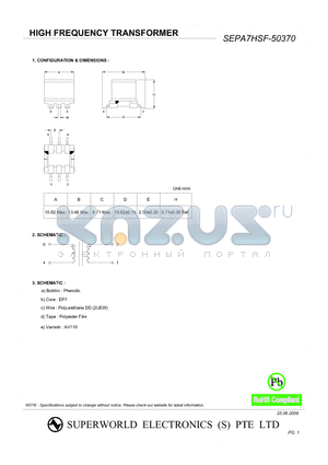 SEPA7HSF-50370 datasheet - HIGH FREQUENCY TRANSFORMER