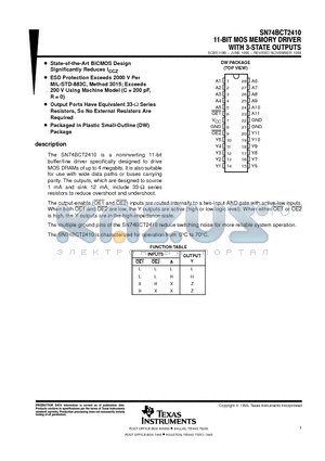 SN74BCT2410DW datasheet - 11-BIT MOS MEMORY DRIVER WITH 3-STATE OUTPUTS