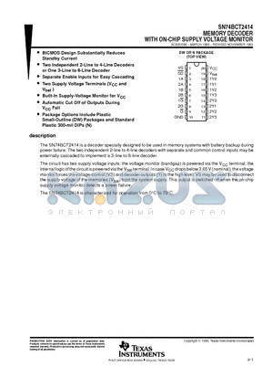 SN74BCT2414 datasheet - MEMORY DECODER WITH ON-CHIP SUPPLY VOLTAGE MONITOR