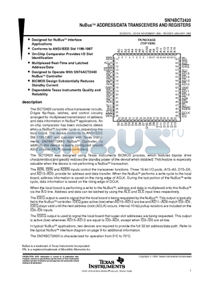 SN74BCT2420 datasheet - NuBus ADDRESS/DATA TRANSCEIVERS AND REGISTERS