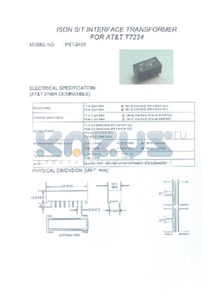 PST-2401 datasheet - ISDN SIT INTERFACE TRANSFORMER FOR AT&T T7234