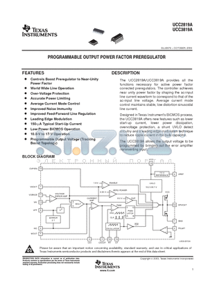 UCC2819ANG4 datasheet - PROGRAMMABLE OUTPUT POWER FACTOR PREREGULATOR