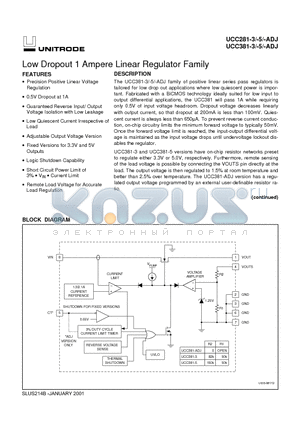 UCC281DPTR-ADJG4 datasheet - Low Dropout 1 Ampere Linear Regulator Family