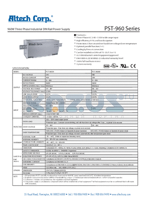 PST-960_1 datasheet - 960W Three Phase Industrial DIN Rail Power Supply