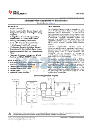 UCC28250 datasheet - Advanced PWM Controller With Pre-Bias Operation
