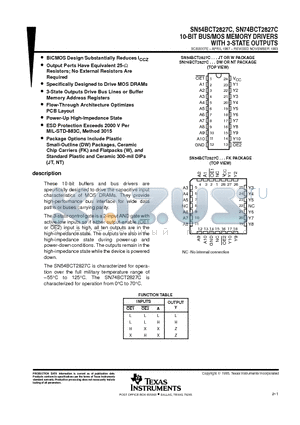 SN74BCT2827 datasheet - 10-BIT BUS/MOS MEMORY DRIVERS WITH 3-STATE OUTPUTS