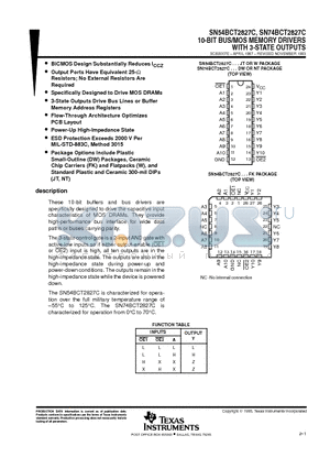 SN74BCT2827CDWR datasheet - 10-BIT BUS/MOS MEMORY DRIVERS WITH 3-STATE OUTPUTS