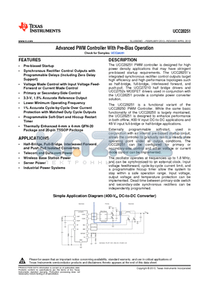 UCC28251PWR datasheet - Advanced PWM Controller With Pre-Bias Operation