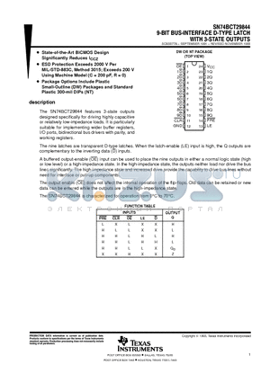 SN74BCT29844NT datasheet - 9-BIT BUS-INTERFACE D-TYPE LATCH WITH 3-STATE OURPUTS