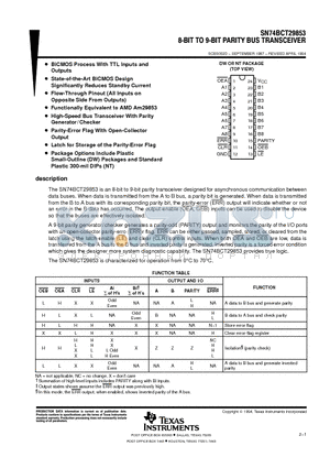 SN74BCT29853DW datasheet - 8-BIT TO 9-BIT PARITY BUS TRANSCEIVER