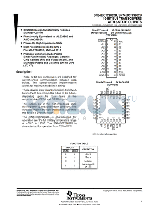 SN74BCT29862B datasheet - 10-BIT BUS TRANSCEIVERS WITH 3-STATE OUTPUTS