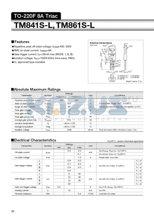 TM861 datasheet - TO-220F 8A Triac