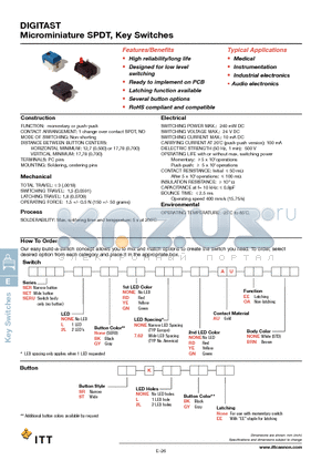 SER2LBKRD7.62RDOA datasheet - DIGITAST Microminiature SPDT, Key Switches