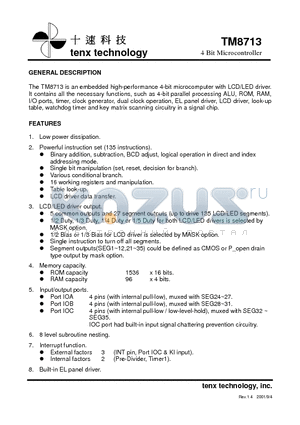 TM8713 datasheet - 4 Bit Microcontroller