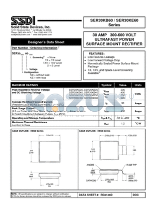 SER30KB30 datasheet - ULTRAFAST POWER SURFACE MOUNT RECTIFIER