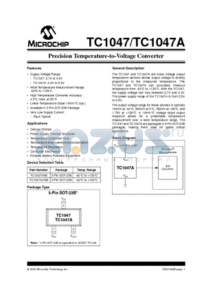 TC1047A datasheet - Precision Temperature-to-Voltage Converter