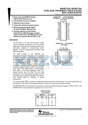 SN74BCT534 datasheet - OCTAL EDGE-TRIGGERED D-TYPE FLIP-FLOPS WITH 3-STATE OUTPUTS