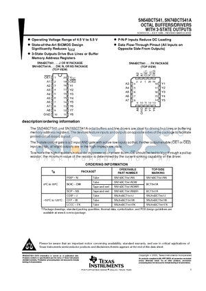 SN74BCT541ADWG4 datasheet - OCTAL BUFFERS/DRIVERS WITH 3-STATE OUTPUTS