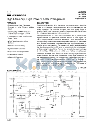 UCC2858 datasheet - High Efficiency, High Power Factor Preregulator