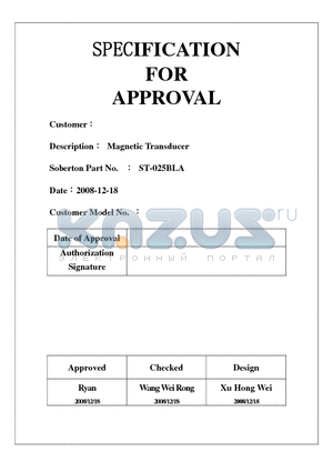 ST-025BLA_09 datasheet - Magnetic Transducer