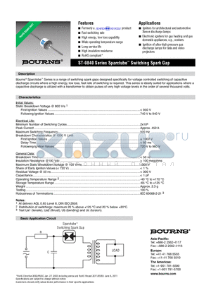 ST-0840 datasheet - ST-0840 Series Sparctube Switching Spark Gap