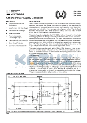 UCC2889 datasheet - Off-line Power Supply Controller