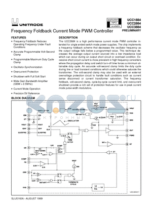 UCC2884 datasheet - Frequency Foldback Current Mode PWM Controller