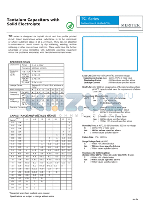 TC105M16D datasheet - Tantalum Capacitors with Solid Electrolyte