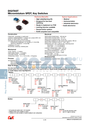 SERLBKRD7.62RDAUEEBRN datasheet - Microminiature SPDT, Key Switches