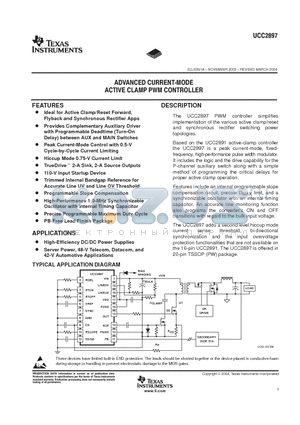 UCC2897 datasheet - ADVANCED CURRENT MODE ACTIVE CLAMP PWM CONTROLLER