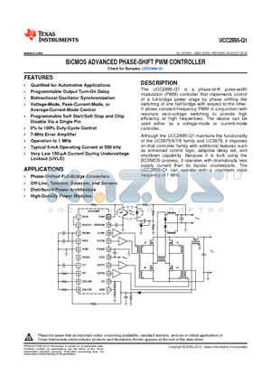 UCC2895QDWRQ1 datasheet - BiCMOS ADVANCED PHASE-SHIFT PWM CONTROLLER