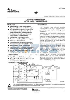 UCC2897PW datasheet - ADVANCED CURRENT MODE ACTIVE CLAMP PWM CONTROLLER