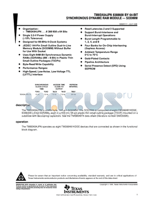 TM8SK64JPN datasheet - SYNCHRONOUS DYNAMIC RAM MODULE  SODIMM