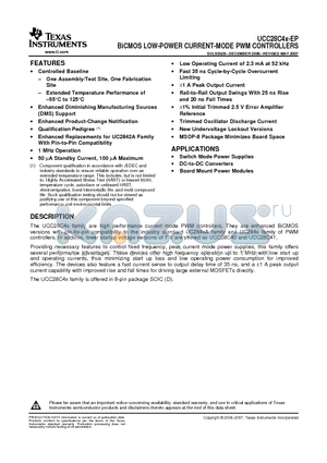 UCC28C43-EP datasheet - BiCMOS LOW-POWER CURRENT-MODE PWM CONTROLLERS