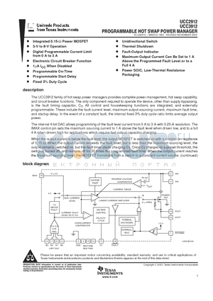 UCC2912DPRG4 datasheet - PROGRAMMABLE HOT SWAP POWER MANAGER