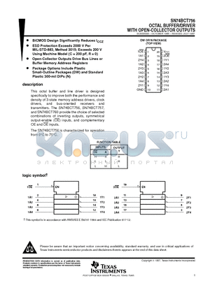 SN74BCT756DW datasheet - OCTAL BUFFER/DRIVER WITH OPEN-COLLECTOR OUTPUTS
