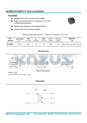 ST-85535 datasheet - 64 KBPS INTERFACE TRANSFORMERS