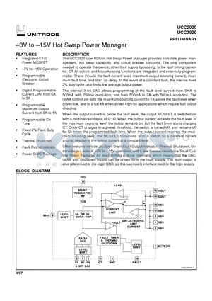 UCC2920 datasheet - 3V to 15V Hot Swap Power Manager