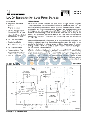 UCC2918 datasheet - Low On Resistance Hot Swap Power Manager