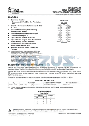 SN74BCT760-EP datasheet - OCTAL BUFFER/DRIVER WITH OPEN-COLLECTOR OUTPUTS